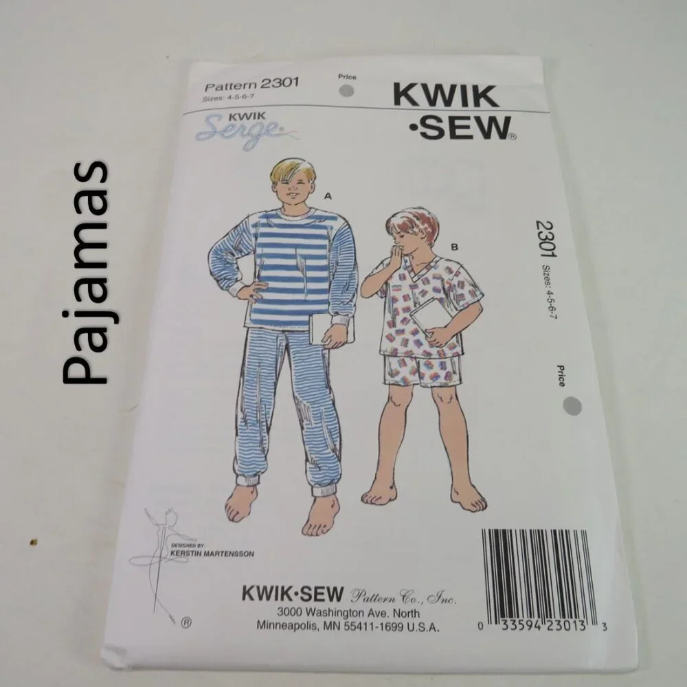 Kwik Sew 2301 sewing pattern pajamas, top, shorts, pants UNCUT size 4-7 kid